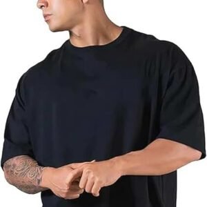 Oversized Baggy Fit Drop Shoulder Half Sleeves Round Neck Solid